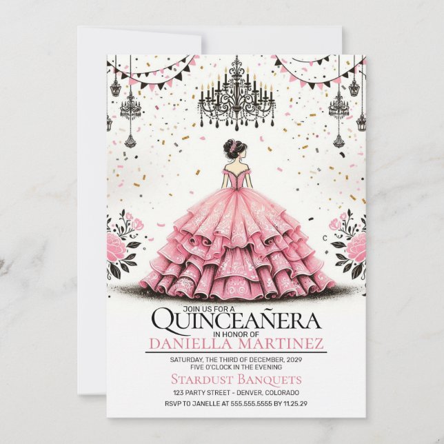 Invitación Chica Rosa Quinceañera (Anverso)