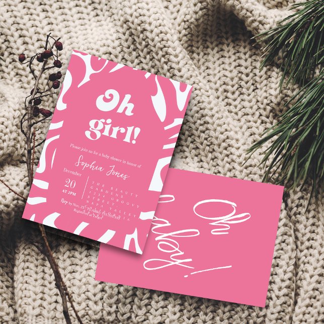Invitación ¡Chica! Rosa rosa Checkered Gingham baby ducha (Subido por el creador)
