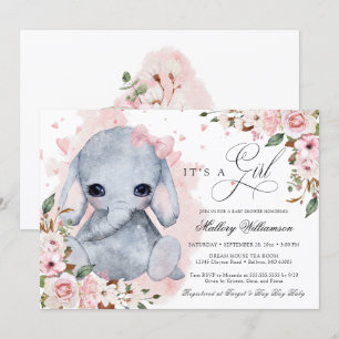 Invitación Chica Rosa Rosa Rosa Cute Elefante Baby Shower
