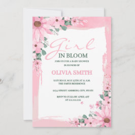 Invitación Chica rosa Rubor en flor Baby Shower
