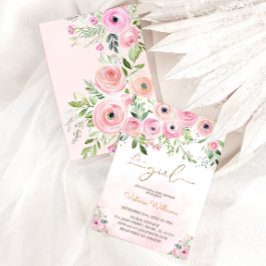 Invitación Chica rosa Rubor floral Baby Shower