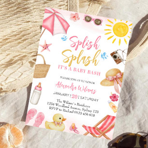 Invitación Chica Rosa Salpica y Chapotea Fiesta de Bebé