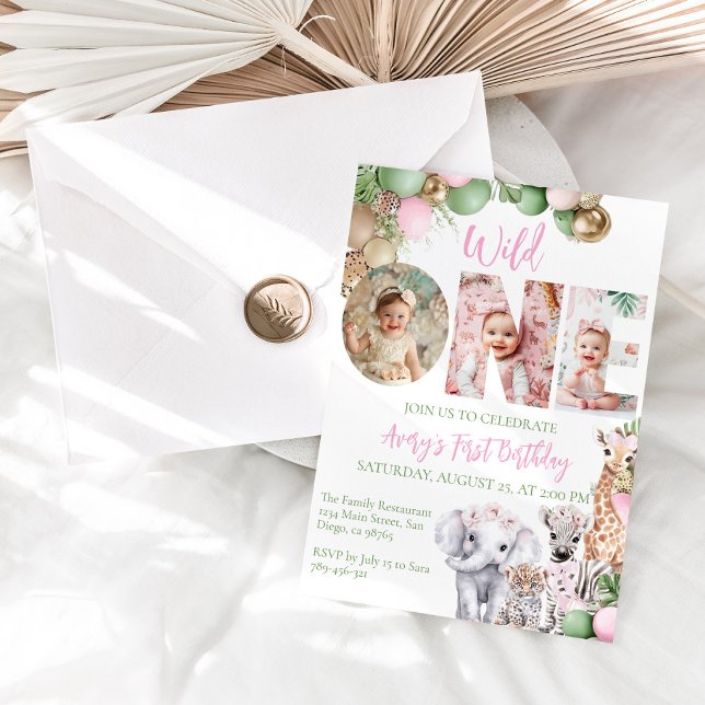 Invitación Chica Rosa Salvaje Un Cumpleaños Foto Animal Safar (Subido por el creador)
