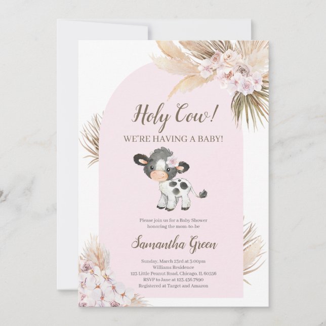 Invitación Chica Rosa Santo Vaca Baby Shower (Anverso)