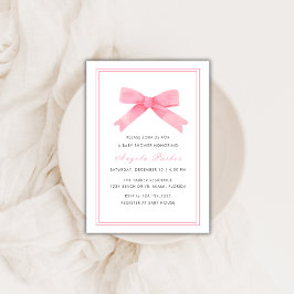 Invitación Chica rosa simple y Minimalista Bow Baby Shower