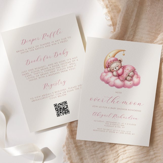 Invitación Chica rosa sobre la luna Código QR Baby Shower (Subido por el creador)