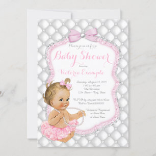 Invitación Chica Rosa Tutu Pearl Blonde Baby Shower