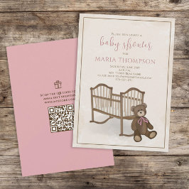 Invitación Chica rosa Vintage Teddy Bear Registro de regalo d
