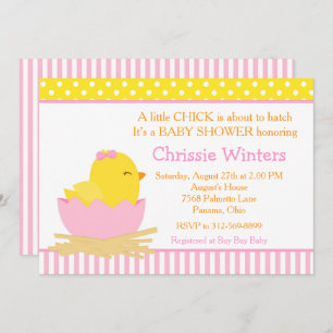 Invitación Chica rosa y amarillo Chick Baby Shower