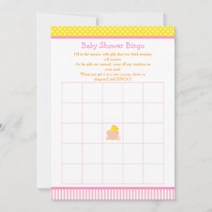 Invitación Chica rosa y amarillo Chick Baby Shower Bingo