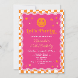 Invitación Chica Rosa Y Naranja Feliz Cara Contemplada Cumple