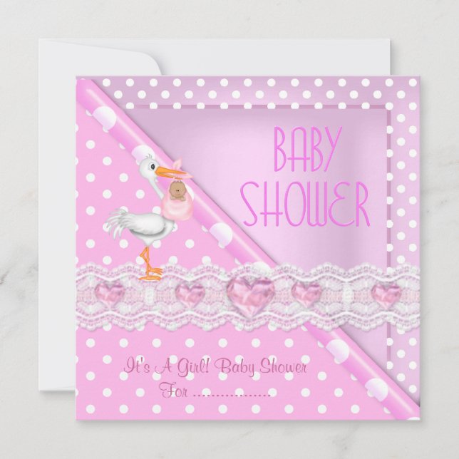 Invitación Chica rosada de Baby Shower Baby Polka Dots (Anverso)