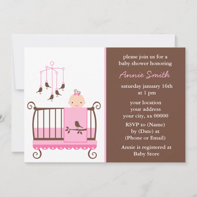 Invitación Chica rosado Baby Shower (Anverso)