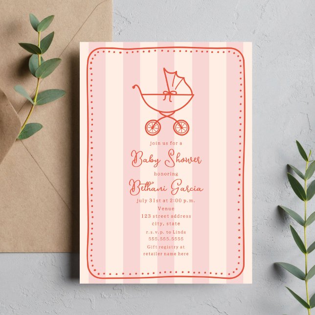 Invitación Chica rosado Baby Shower con puntos de doodle (Subido por el creador)