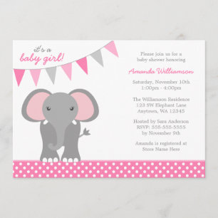 Invitación Chica rosado Baby Shower de la bandera del lunar