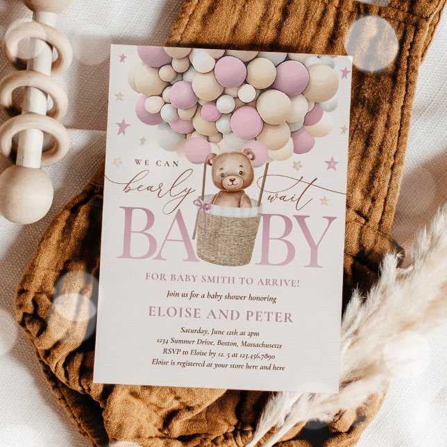 Invitación Chica rosado Baby Shower de Teddy Bear Balloon Mau (Subido por el creador)