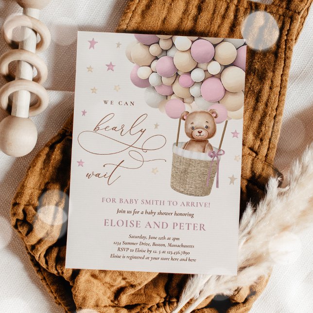 Invitación Chica rosado Baby Shower de Teddy Bear Balloon Mau (Subido por el creador)