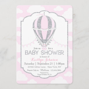 Invitación Chica rosado Baby Shower del globo del aire