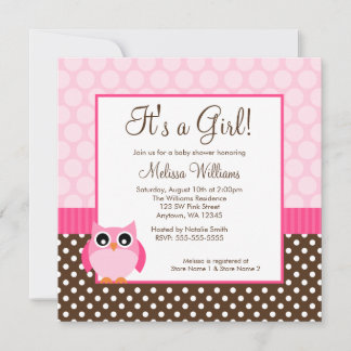 Invitación Chica rosado Baby Shower del lunar del búho de
