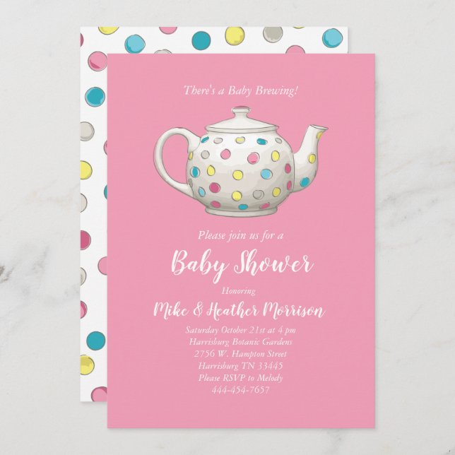 Invitación Chica rosado Baby Shower Fiesta de té (Anverso / Reverso)