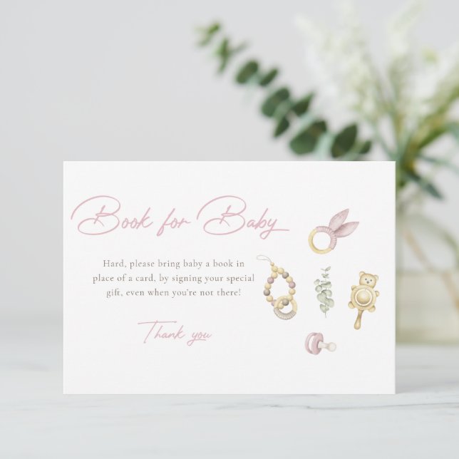 Invitación Chica Rosado Baby Shower Libros Para Bebés (Anverso de pie)