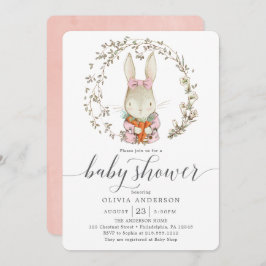Invitación Chica rosado botánico de conejo vintage Baby Showe