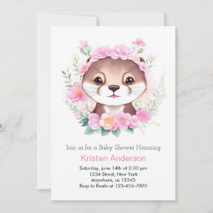 Invitación Chica rosado brillante lindo Otter Baby Shower