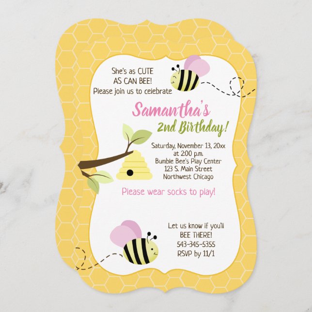 Invitación Chica rosado Bumble Bee Cualquier Cumpleaños de Ed (Anverso / Reverso)