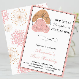 Invitación Chica Rosado Cae Calabaza Halloween Primer cumplea