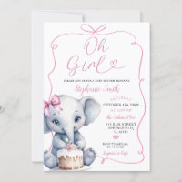Chica Rosado Con Baby Shower De Bow Elephant