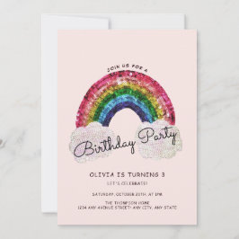 Invitación Chica rosado Cumpleaños Arcoiris