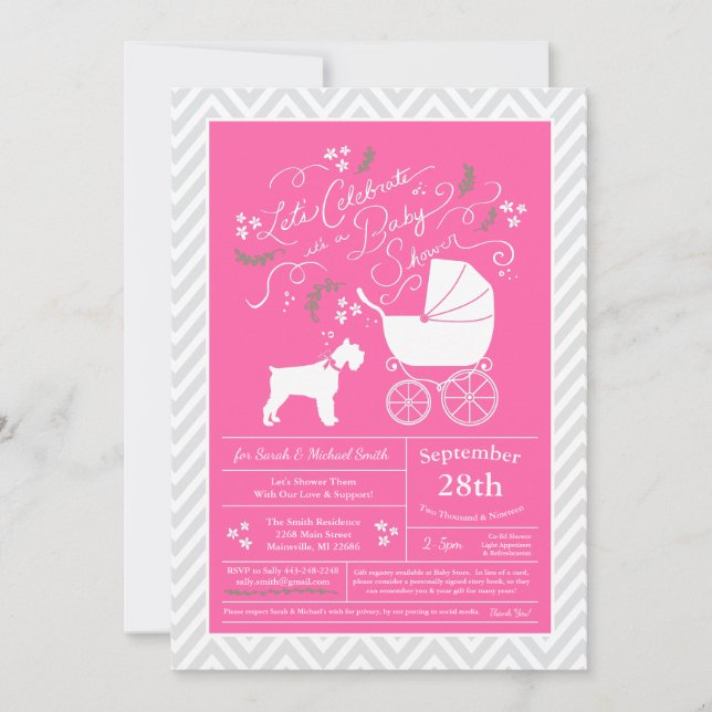 Invitación Chica rosado de Baby Shower de perro Schnauzer en  (Anverso)