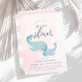 Invitación Chica rosado de ballenas Baby Shower