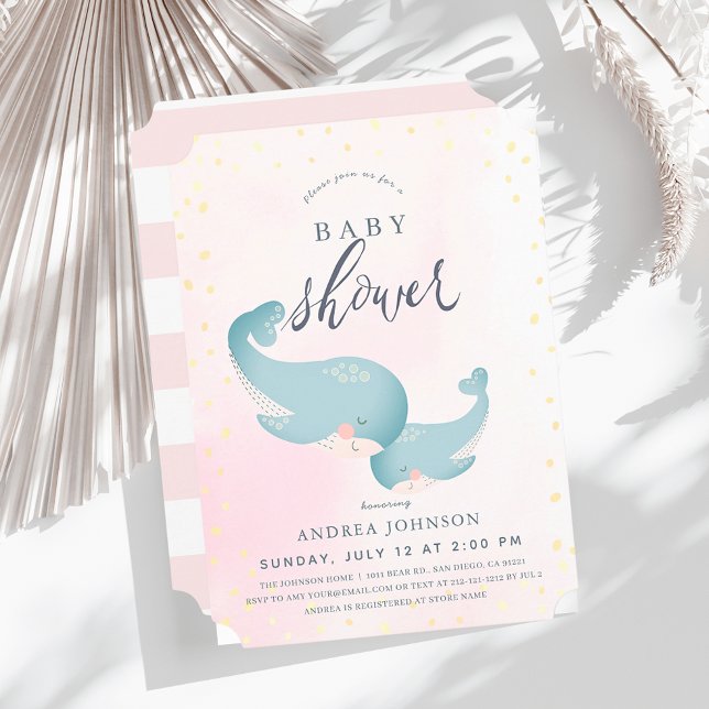 Invitación Chica rosado de ballenas Baby Shower (Subido por el creador)