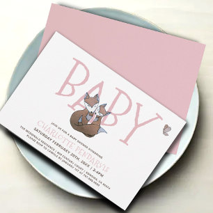 Invitación Chica rosado de color Baby Shower Woodland Foxes