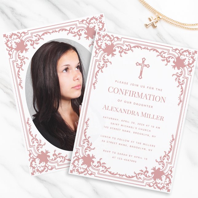 Invitación Chica rosado de confirmación Foto Dusty Rosa Vinta (Subido por el creador)