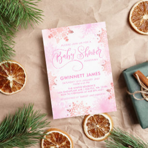 Invitación Chica rosado de copo de nieve Baby Shower