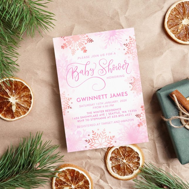 Invitación Chica rosado de copo de nieve Baby Shower (Subido por el creador)