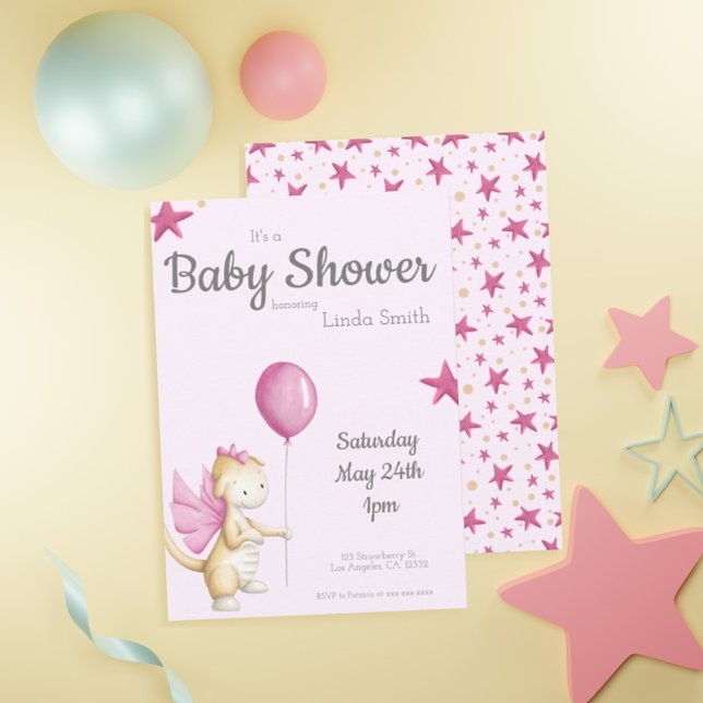 Invitación Chica rosado de dragón suave Baby Shower (Subido por el creador)