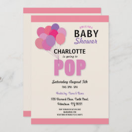 Invitación Chica rosado de globo POP de Baby Shower Diversión