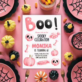 Invitación Chica rosado de Halloween Fiesta de cumpleaños fan