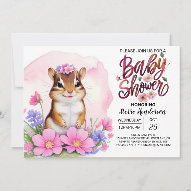 Invitación Chica rosado de la ardilla encantada Baby Shower (Anverso)