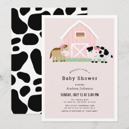 Invitación Chica rosado de la granja Barnyard Baby Shower