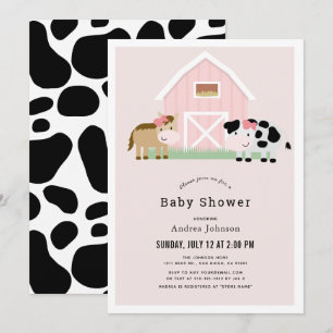 Invitación Chica rosado de la granja Barnyard Baby Shower