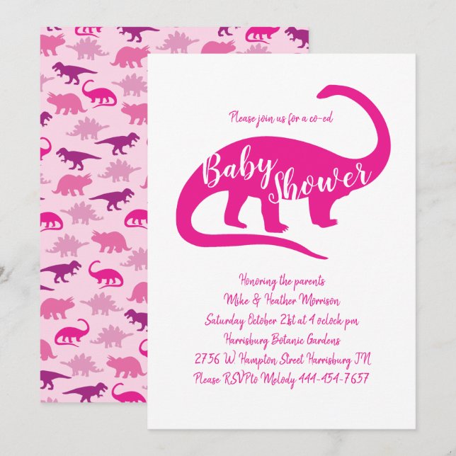Invitación Chica rosado de los dinosaurios cutáneos Baby Show (Anverso / Reverso)