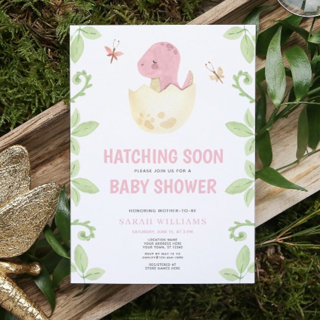 Invitación Chica rosado de los pequeños dinosaurios Baby Show (Get ready for a Jurassic celebration with our adorable dinosaur baby shower invitations! 🦕)