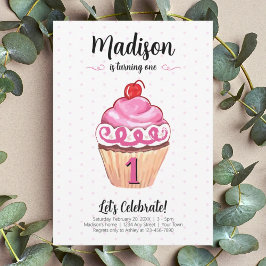 Invitación Chica rosado de pastel foto primer cumpleaños