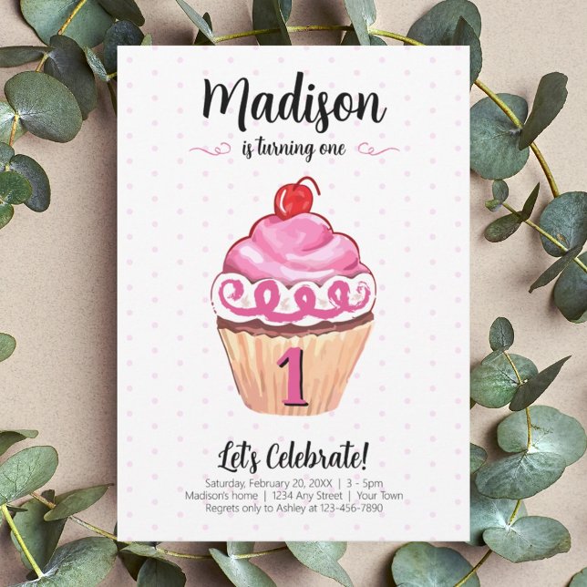 Invitación Chica rosado de pastel foto primer cumpleaños (Subido por el creador)