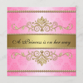 Invitación Chica rosado de patrón oro floreciente Baby Shower