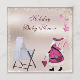 Invitación Chica rosado de Santa y Crib Baby Shower